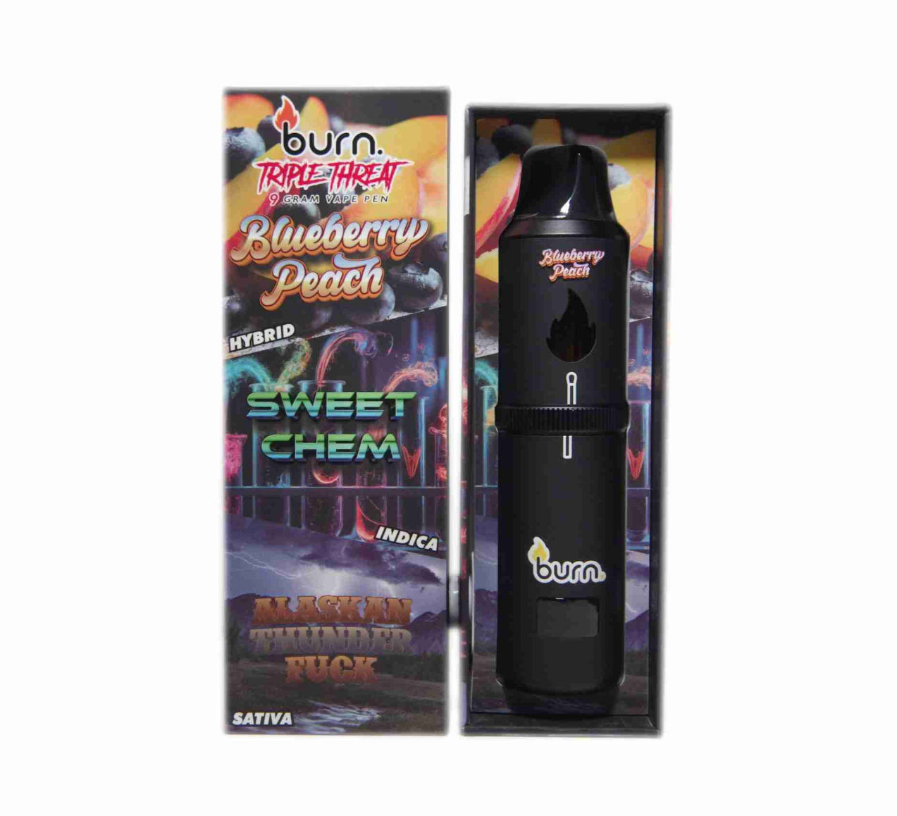 Burn Triple Threat Vape (9g) - Blueberry Peach + Sweet Chem + ATF