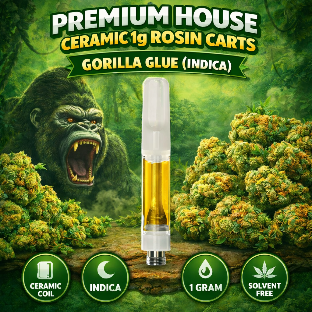 Premium House Ceramic 1g Rosin Carts - Gorilla Glue (Indica)